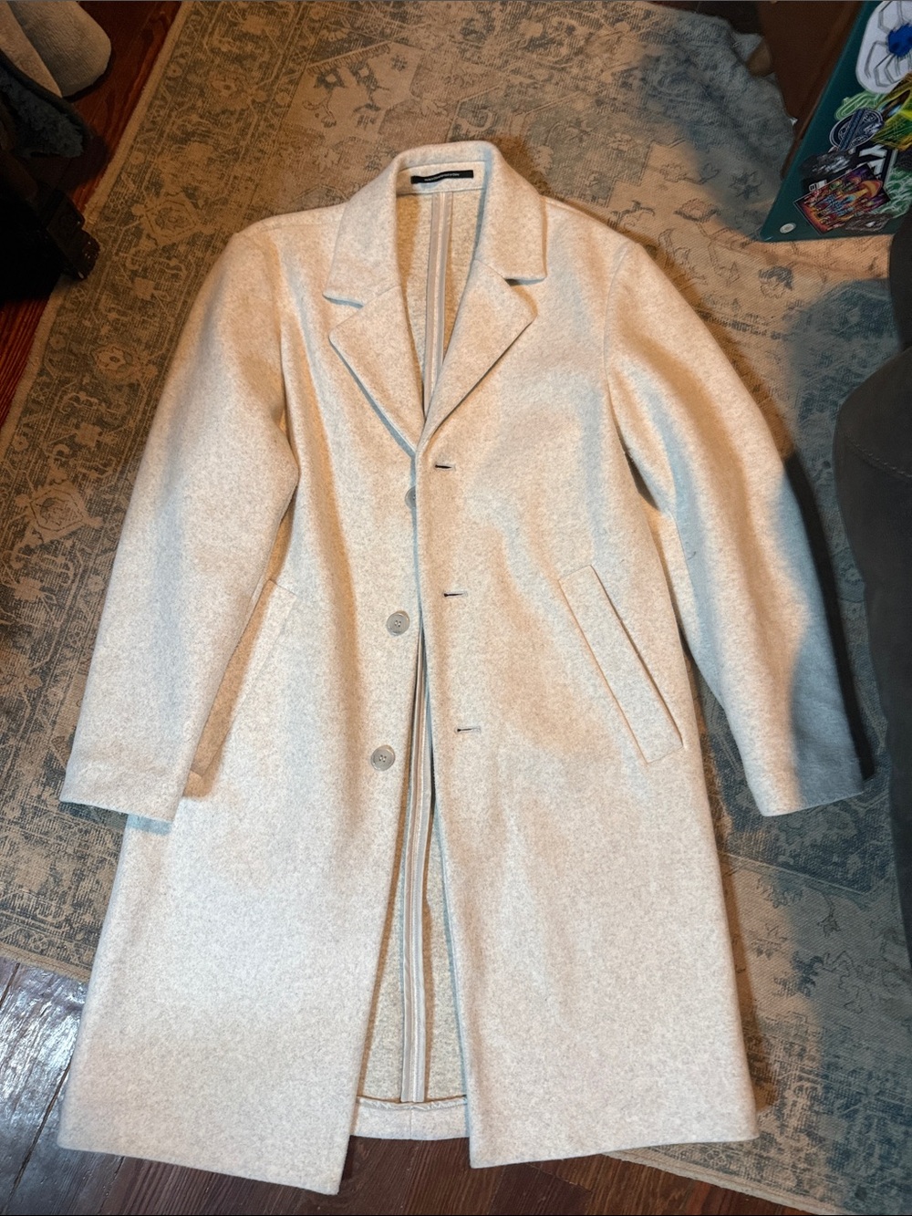 H&M Cream Single-Breasted Wool-Blend Trench Coat